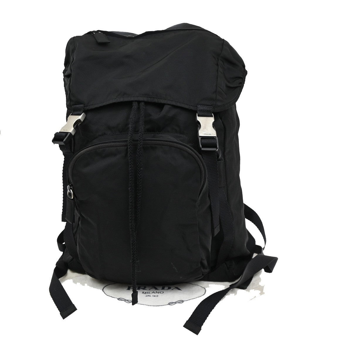 PRADA Logo Tessuto Backpack Bag Nylon Black Nero SHW Italy 38KB617