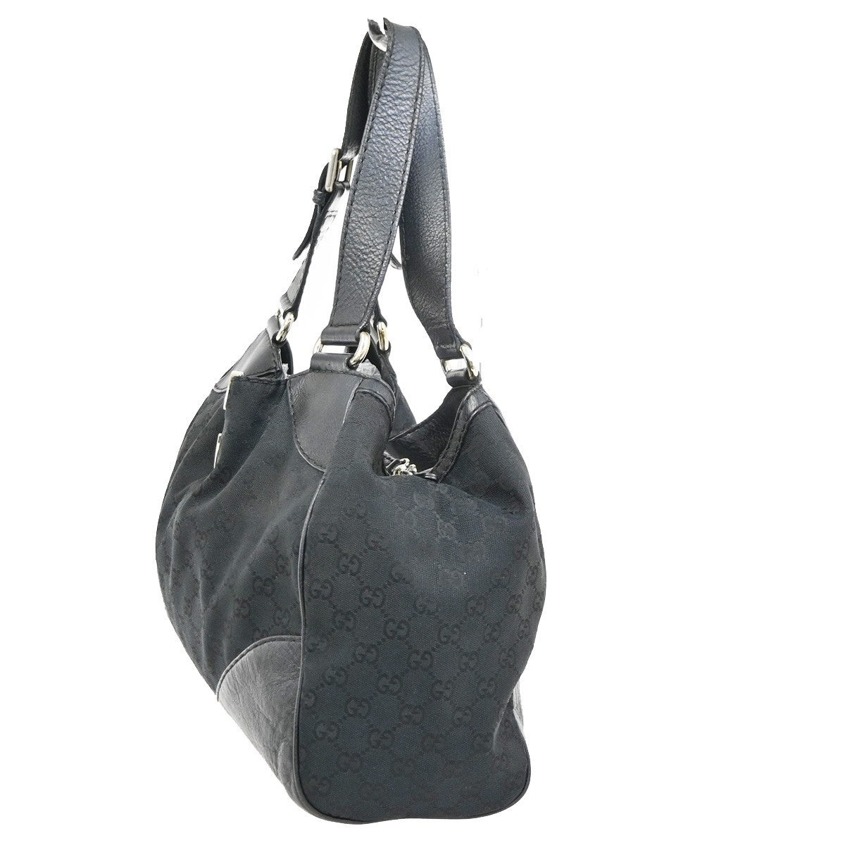 GUCCI Logo GG Pattern Shoulder Tote Bag Canvas Leather Black GHW Italy 34YH906