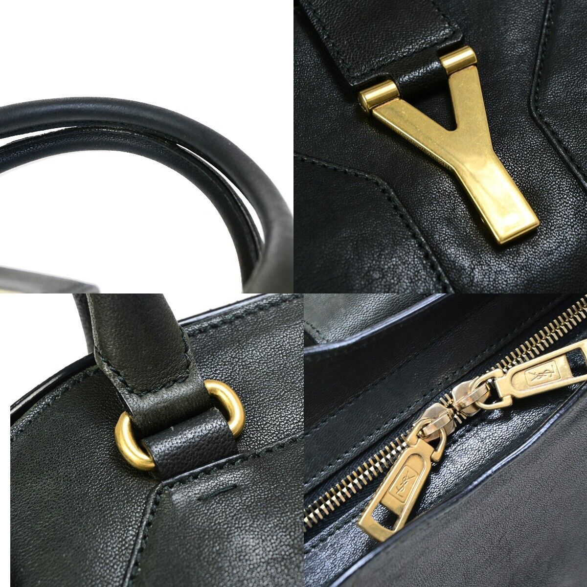YVES SAINT LAURENT YSL Logo Cabas Chyc Hand Bag Leather Black GHW Italy 70EB951