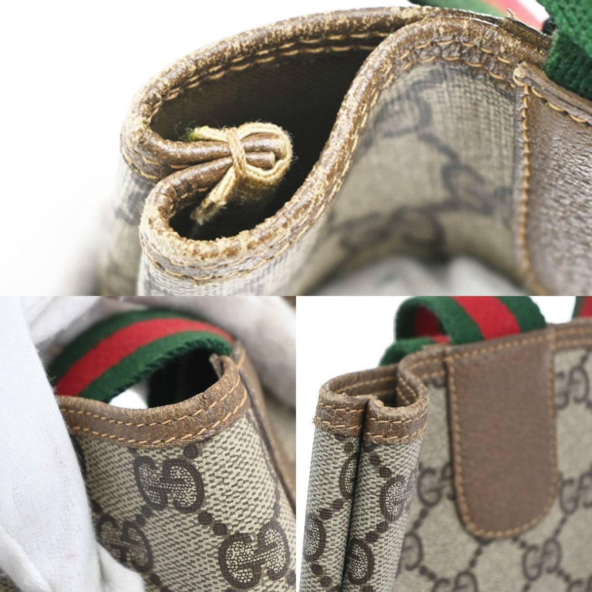 GUCCI Logo GG Sherry Line Shoulder Tote Hand Bag PVC Leather Beige Italy 61MA457
