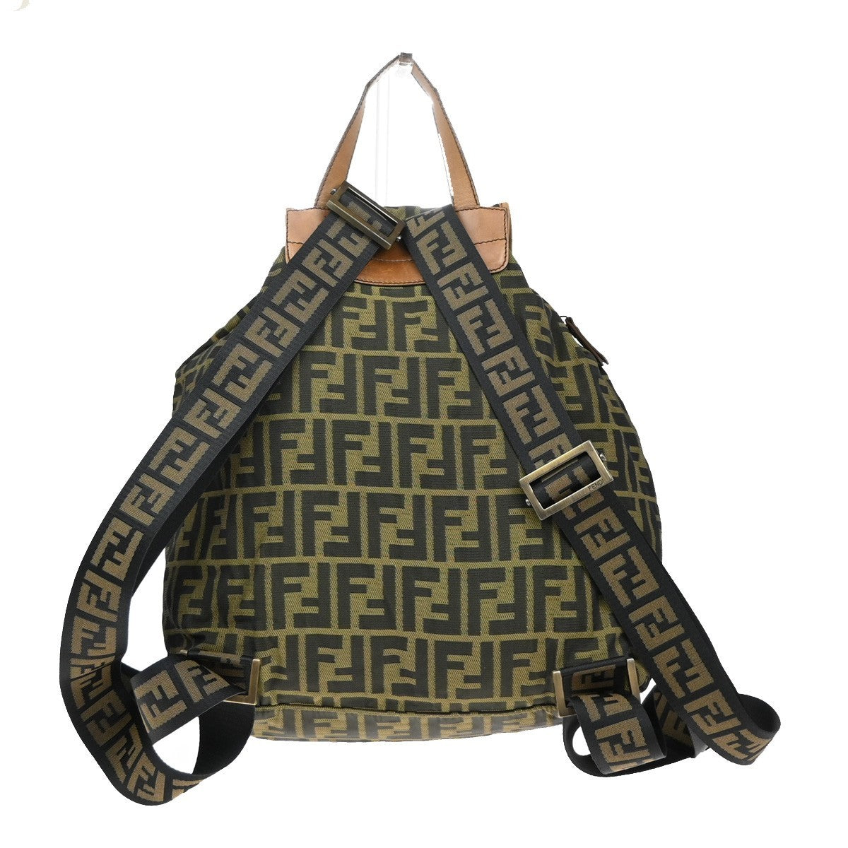 FENDI Logo Zucca Backpack Bag Canvas Leather Brown Khaki Italy 18KB450