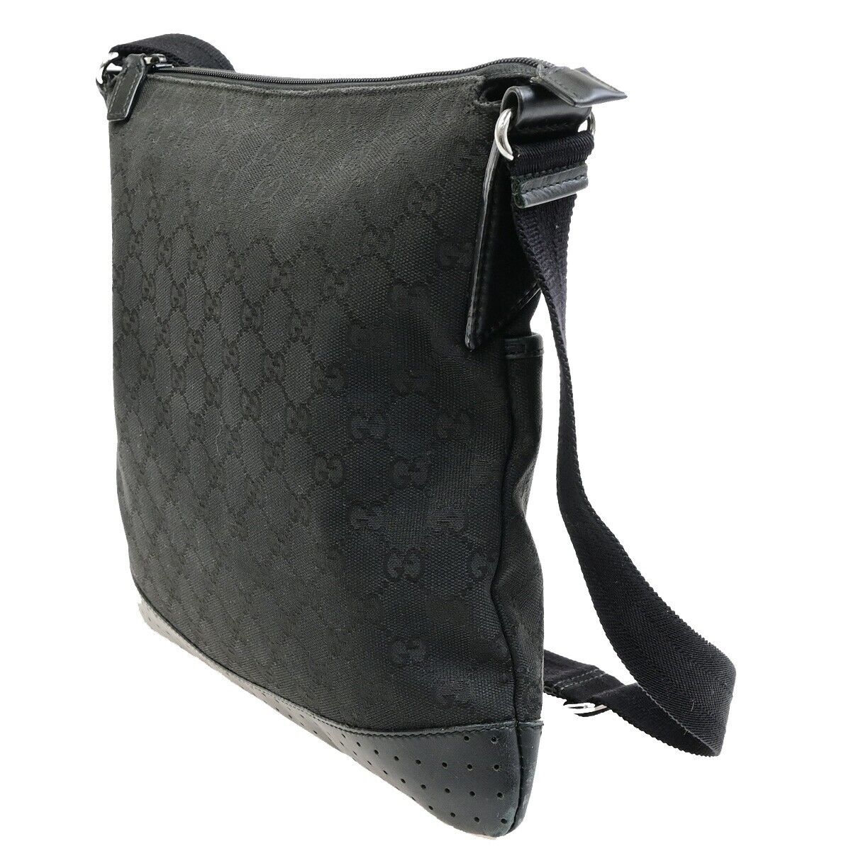GUCCI Logo GG Pattern Cross Body Shoulder Bag Canvas Leather Black Italy 87FB347