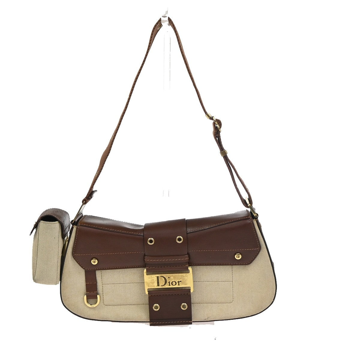 CHRISTIAN DIOR Columbus Flap Shoulder Bag Canvas Leather Beige GHW Italy 51RL926