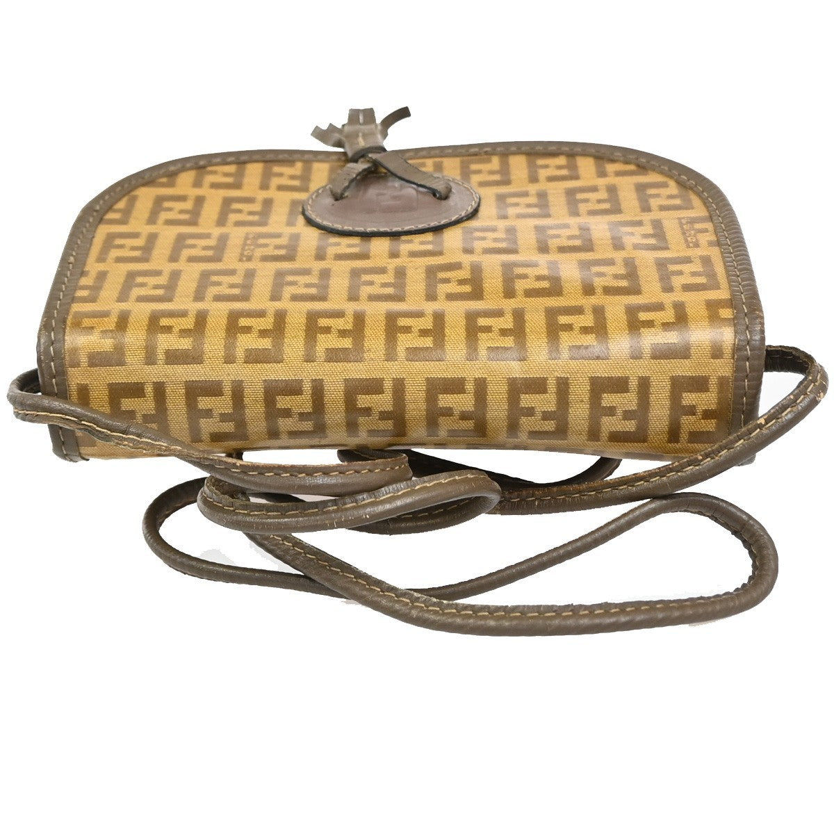 FENDI Logo Zucchino Pattern Mini Shoulder Bag PVC Leather Brown 66CA907