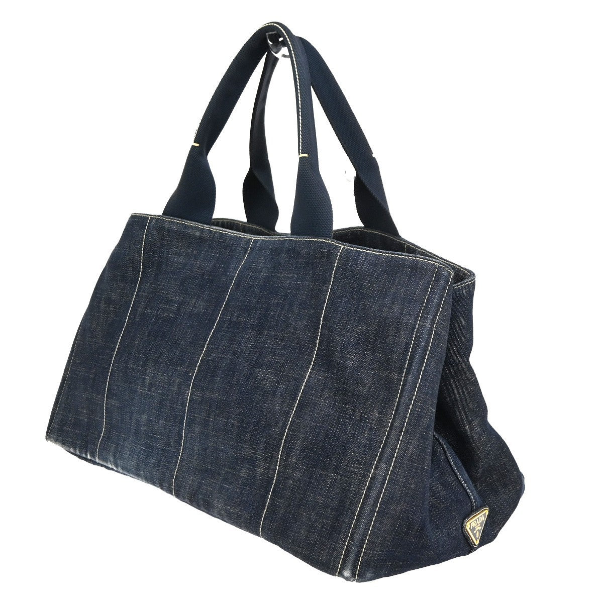 PRADA MILANO Logo Canapa Tote Handbag Denim Canvas Navy Blue GHW 35KC889