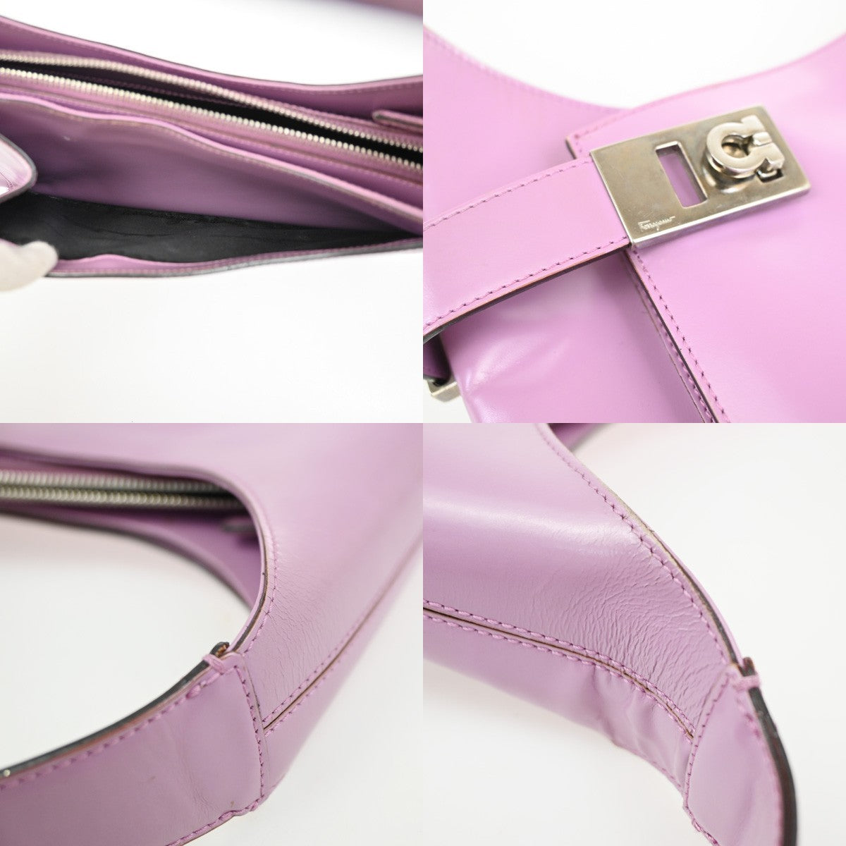 SALVATORE FERRAGAMO Gancini Hobo Shoulder Bag Leather Purple SHW Italy 62ZA306
