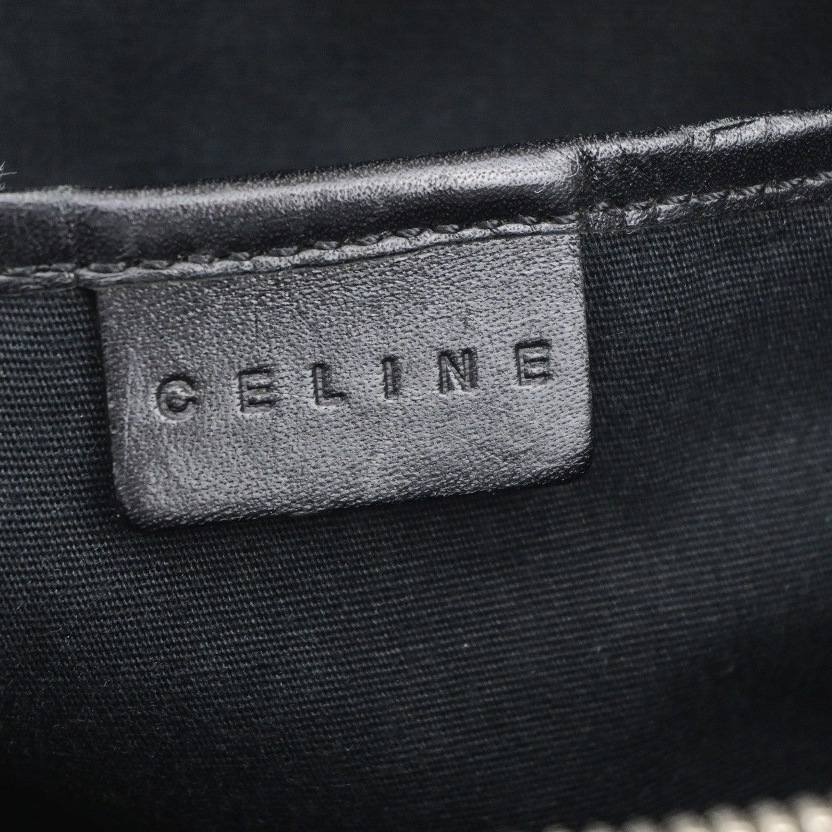 CELINE Logo C Macadam Pattern Hand Bag Suede Leather Black SHW 38CB067