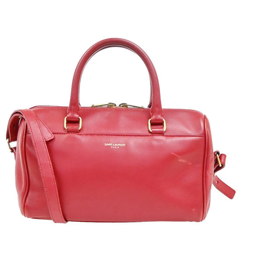 SAINT LAURENT Baby Duffle 2Way Shoulder Handbag Leather Red GHW Italy 86ZA293