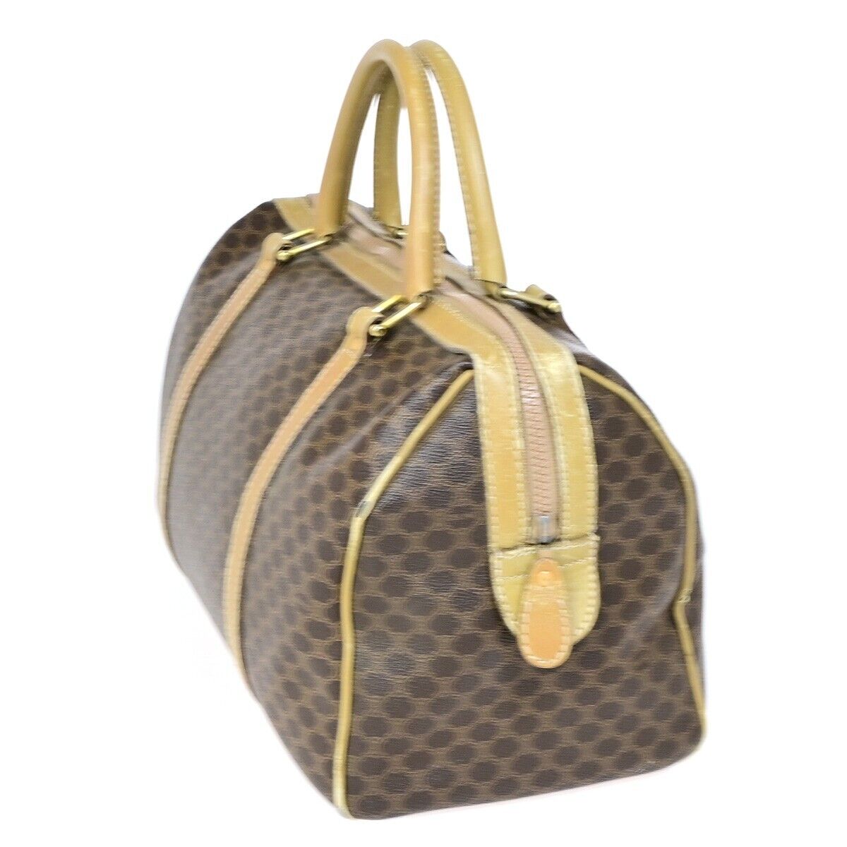 CELINE Macadam Pattern Travel Hand Bag PVC Leather Brown Italy 09FA744