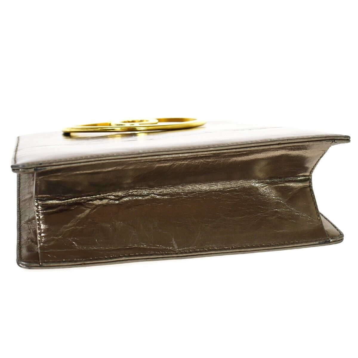 SALVATORE FERRAGAMO Gancini Metal Handle Clutch Hand Bag Leather Gold 62EA805