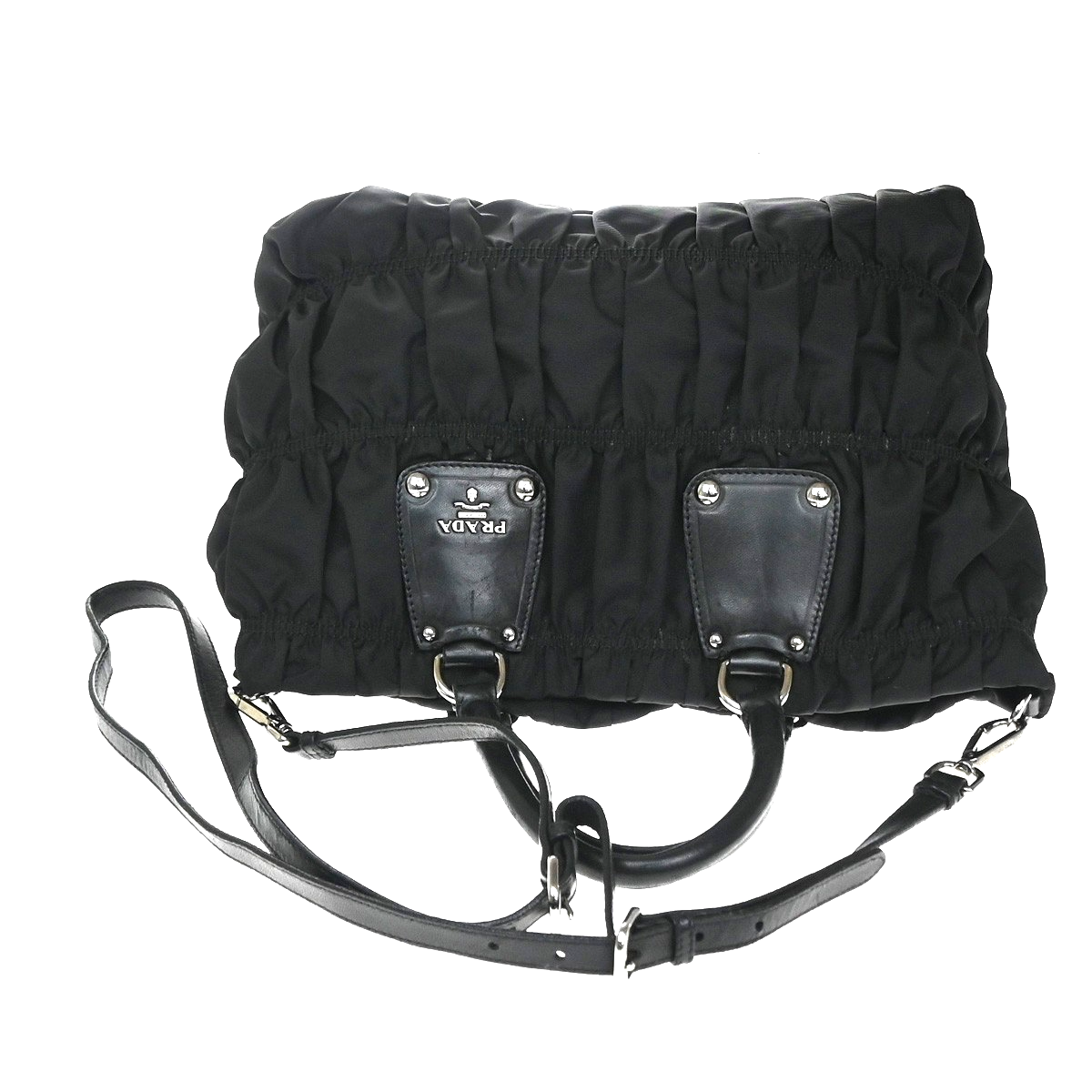 PRADA Tessuto  Gaufre 2Way Shoulder Hand Bag Nylon Leather Black SHW 86YJ140