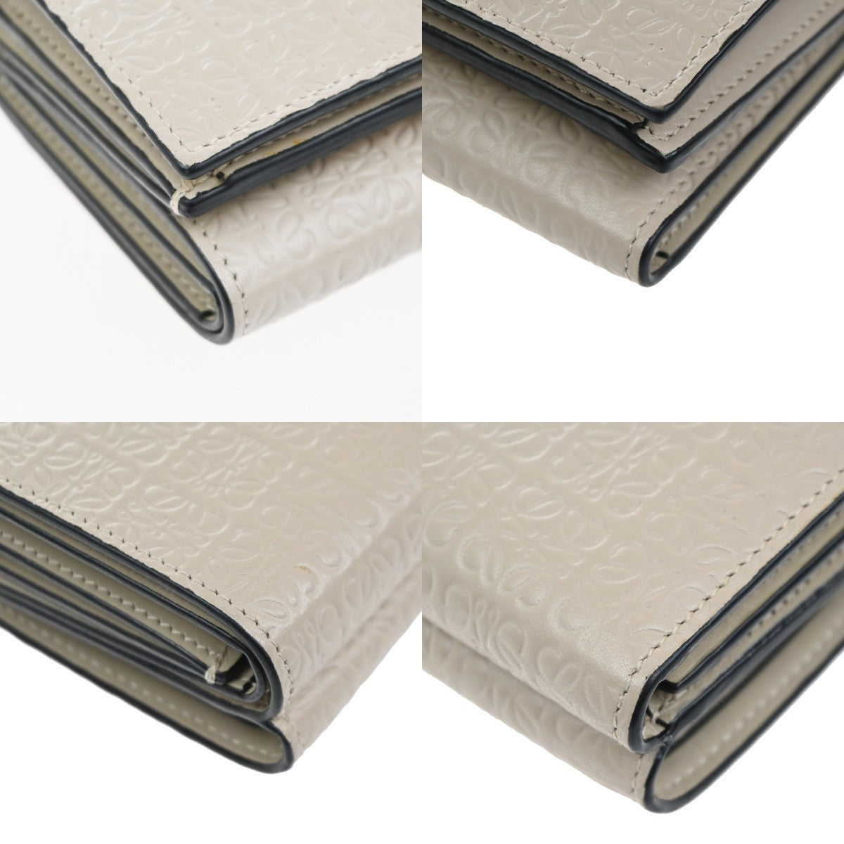 LOEWE Logo Anagram Repeat Trifold Wallet Embossed Leather Beige Spain 69MA294