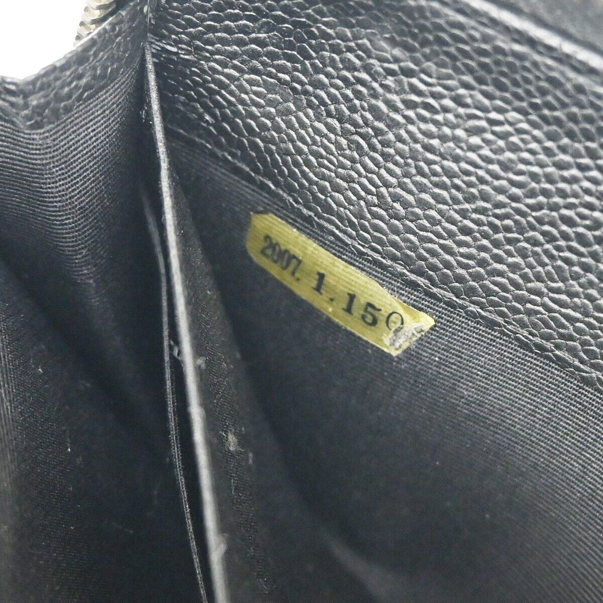 CHANEL CC Logo Zipper Long Bifold Wallet Purse Caviar Skin Leather Black 38YC420