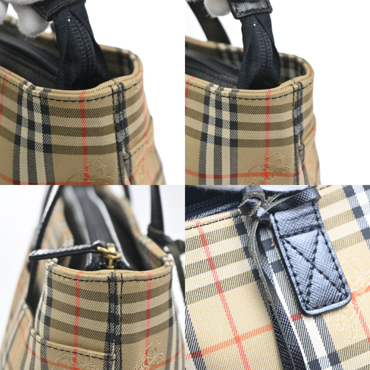 BURBERRY Logo Nova Check Tote Hand Bag Canvas Leather Beige Black GHW 87RL996