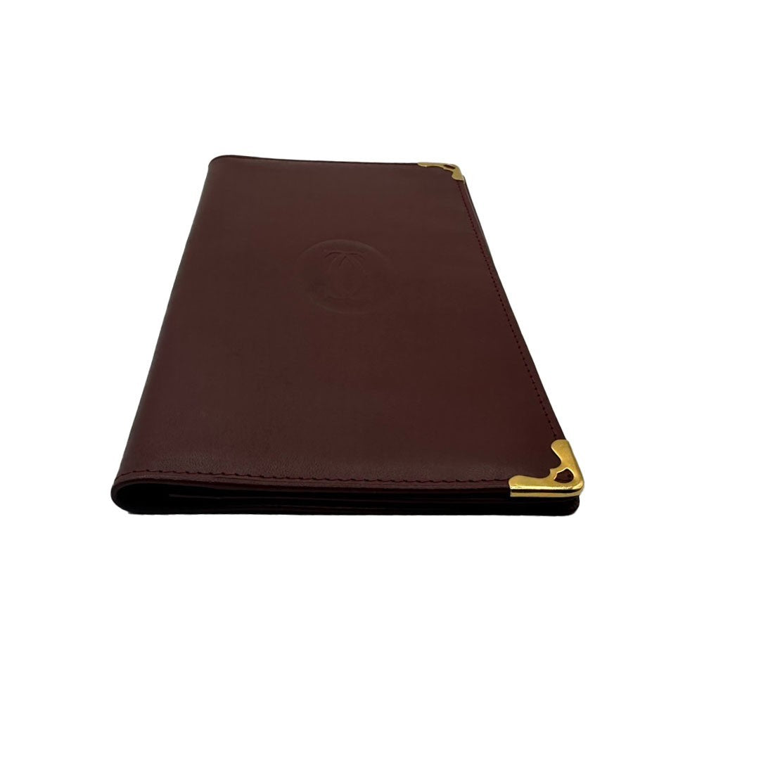MUST DE CARTIER 2C Logo Bifold Long Wallet Purse Leather Red GHW 01KD061