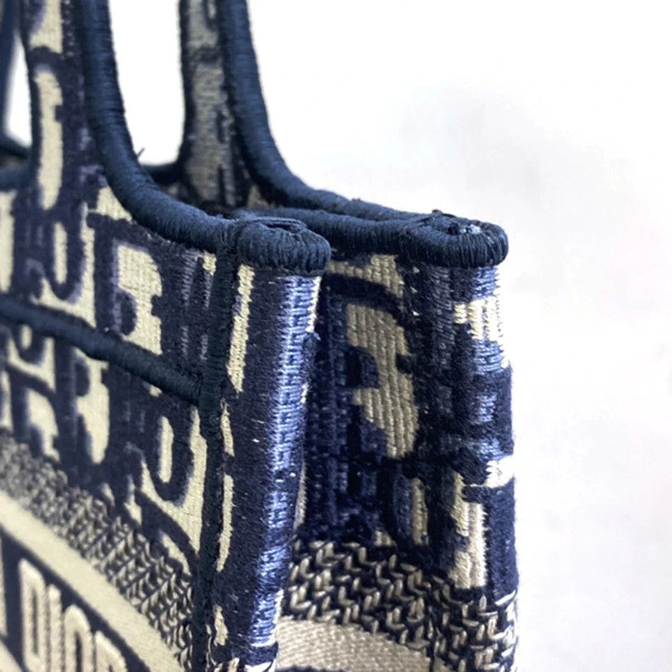 47.Live CHRISTIAN DIOR Logo OBLIQUE Mini Hand Bag Canvas Navy Blue 373LC335