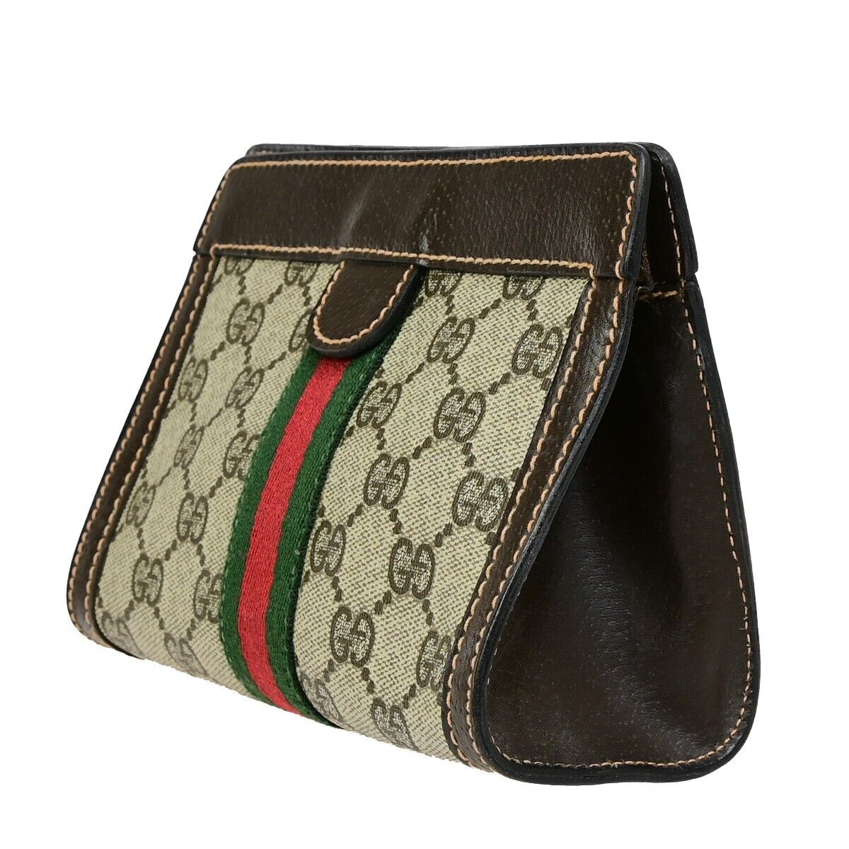 GUCCI Logo GG Mini Pattern Sherry Pouch Bag PVC Leather Brown Italy 67KA491
