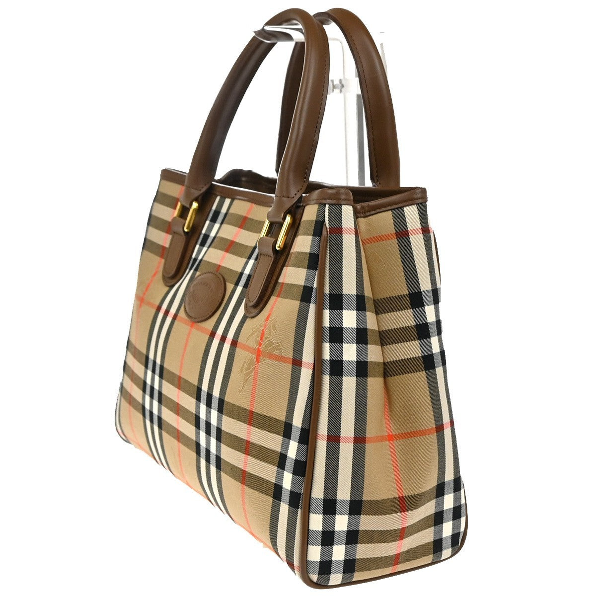 BURBERRY Logo Nova Check Tote Hand Bag Canvas Leather Beige Brown GHW 86RL724