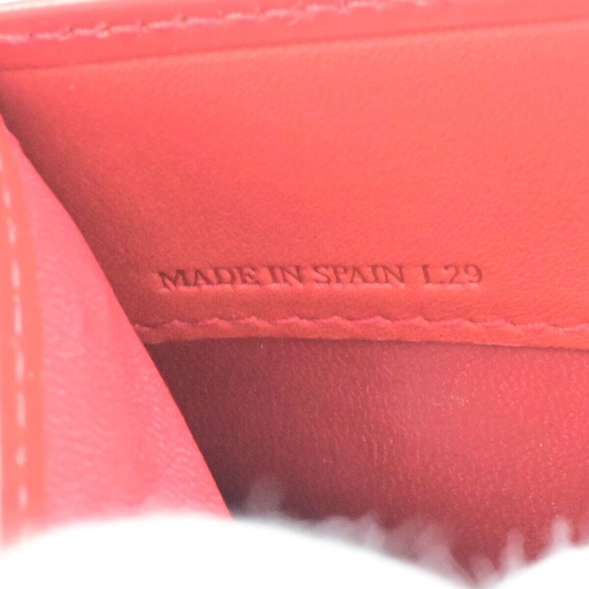 LOEWE Logo Trifold Wallet Purse Leather Red Made In Spain 66FB291