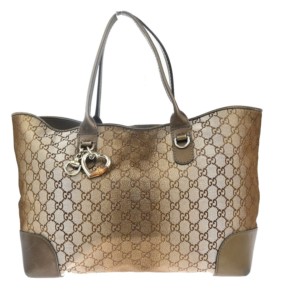 GUCCI GG Pattern Heart Bit Shoulder Bag Lurex Canvas Leather Brown Italy 31KC625
