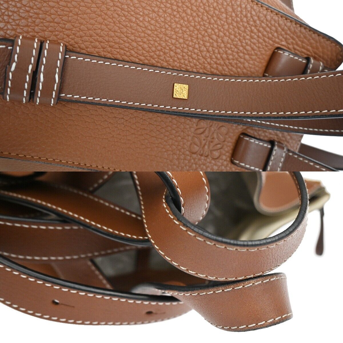 LOEWE Logo Hammock Small 2Way Shoulder Hand Bag Leather Brown Gold 636RJ395