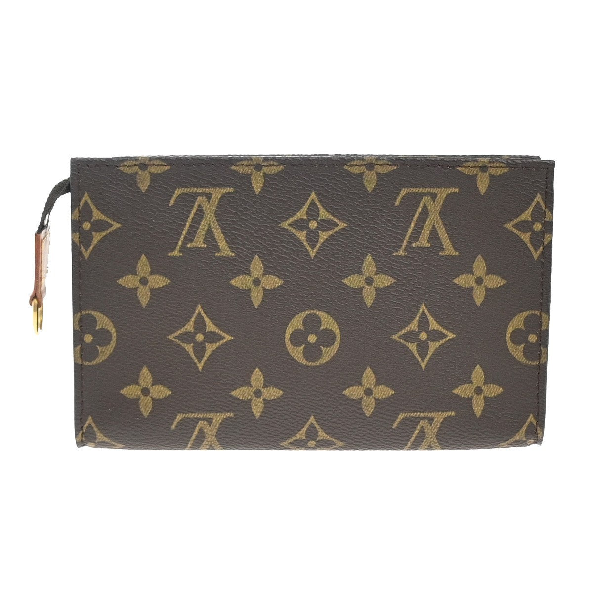 LOUIS VUITTON LV Logo Bucket PM Pouch Bag Monogram Leather Brown Gold 63KB401