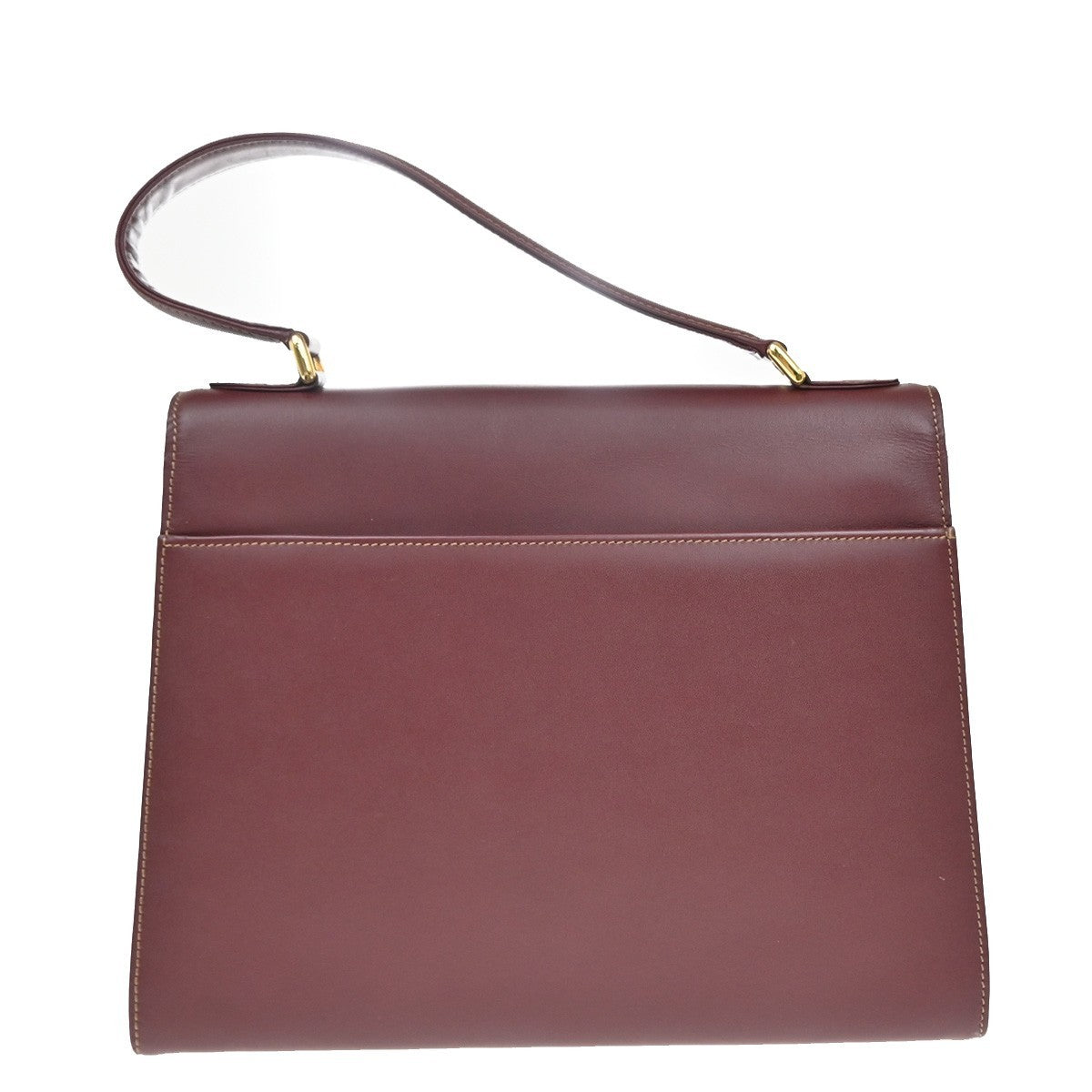 MUST DE CARTIER 2C Logo Hand Bag Leather Red Gold-Plated Italy 38KP142