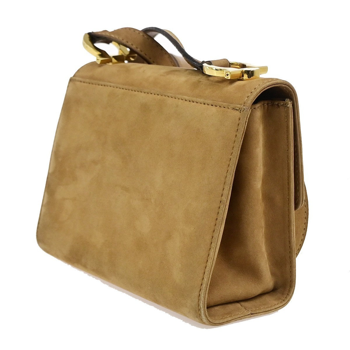 SALVATORE FERRAGAMO Logo Gancini Mini Shoulder Bag Suede Leather Beige 36KD112