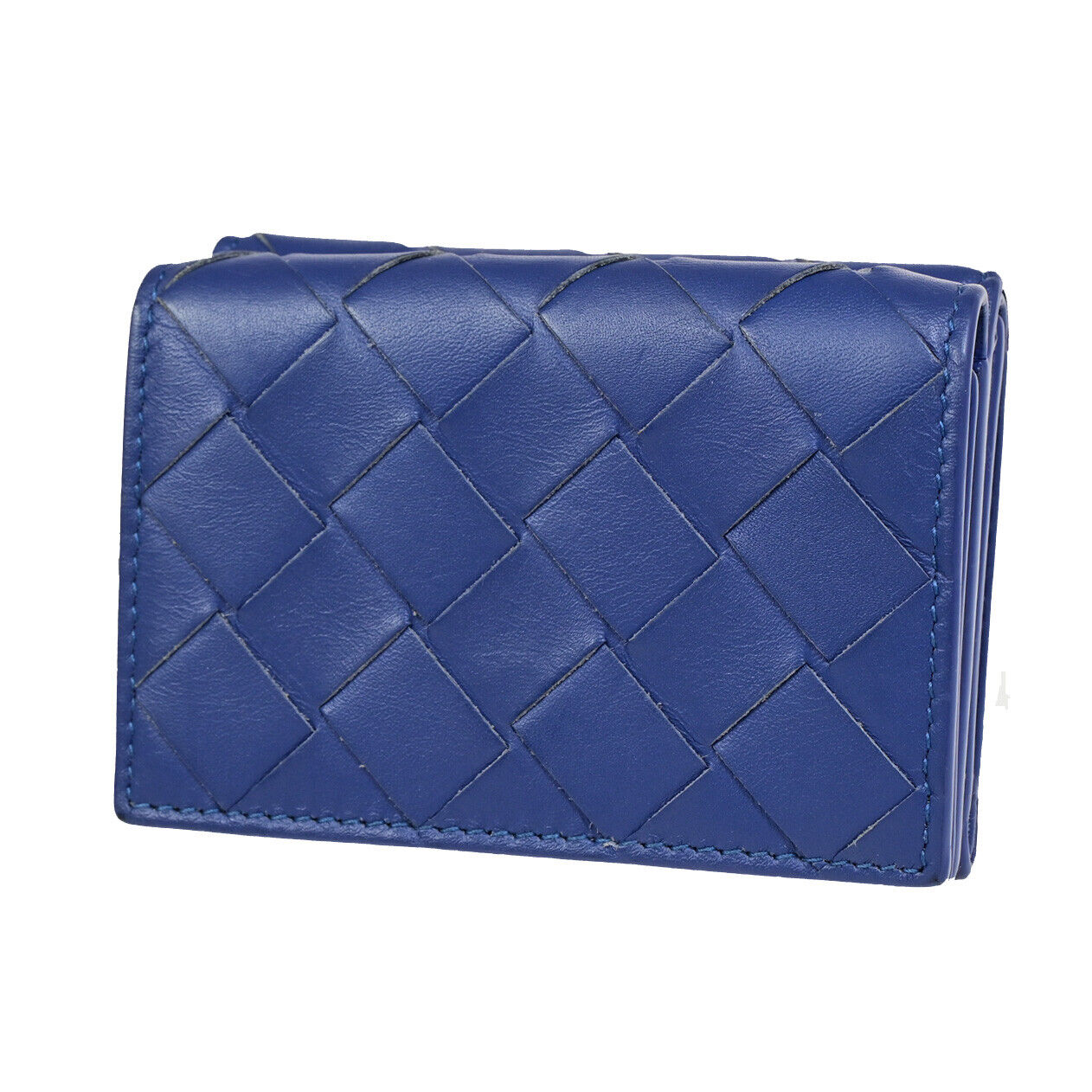 BOTTEGA VENETA INTRECCIATO Trifold Wallet Purse Leather Blue Italy 35SJ106