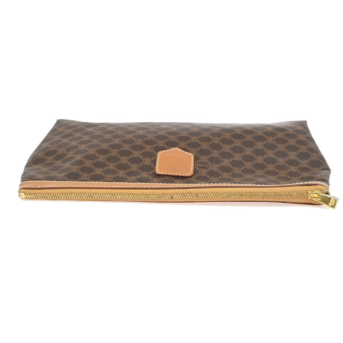 CELINE Logo Macadam Pattern Clutch Pouch Bag PVC Leather Brown GHW Italy 38KD013