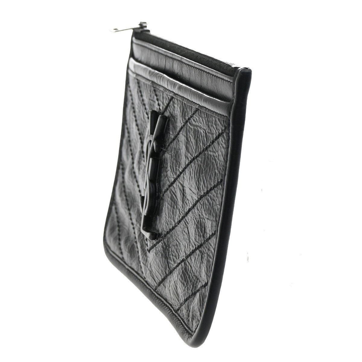 SAINT LAURENT YSL Logo Pouch Bag Leather Black SHW 69EE497