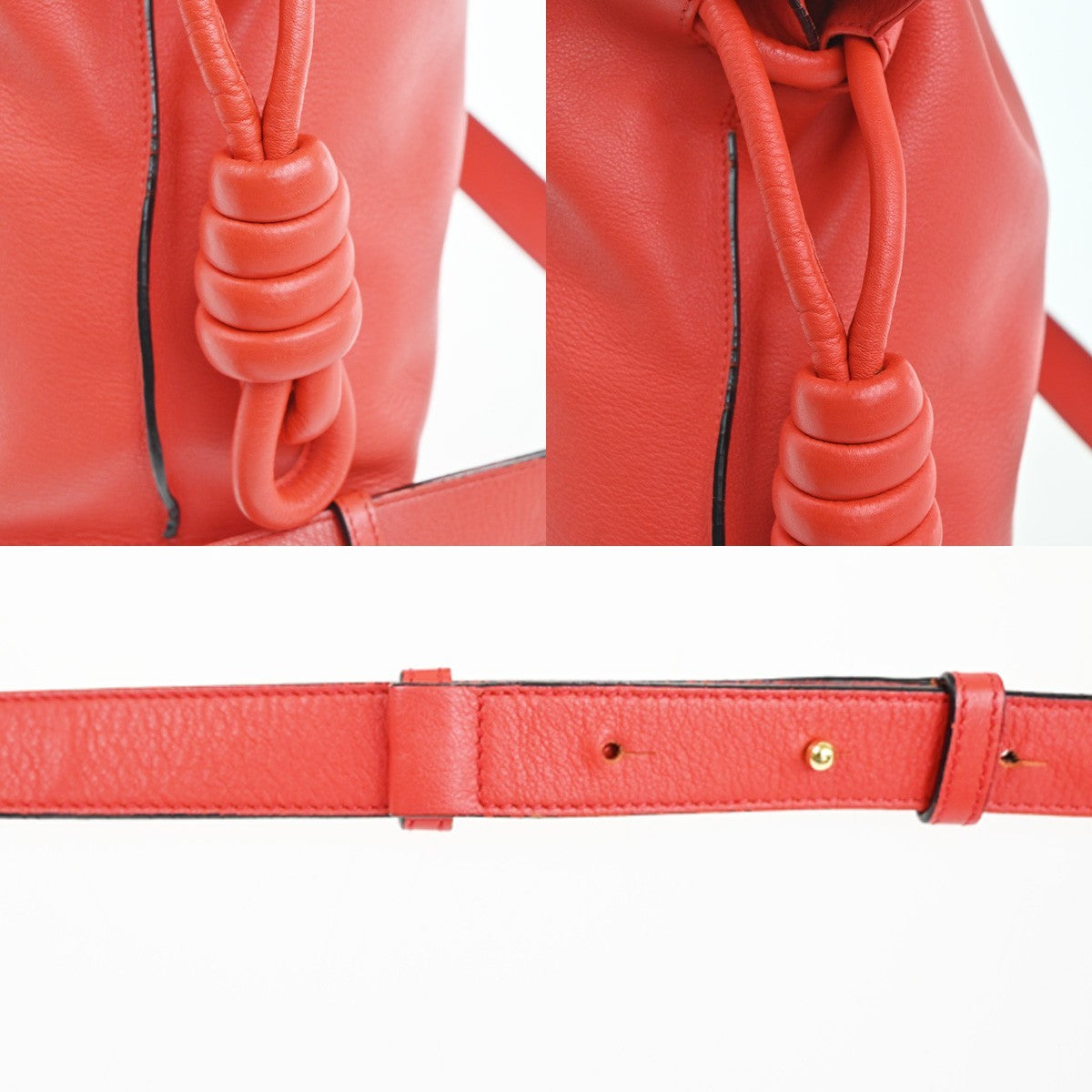 LOEWE Logo Flamenco Kont Anagram Shoulder Tote Bag Leather Red Spain 12RL860