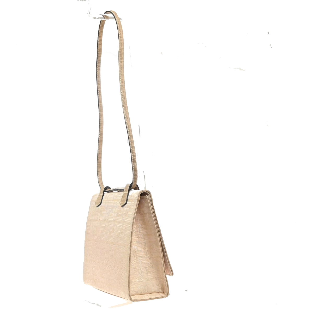 FENDI Zucca Pattern Flap Shoulder Bag Canvas Leather Pink Beige Italy 87KC934