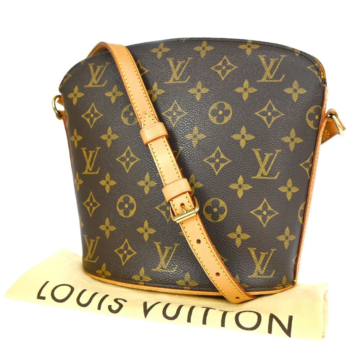 LOUIS VUITTON Logo Drouot Shoulder Bag Monogram Leather Brown M51290 99ED477