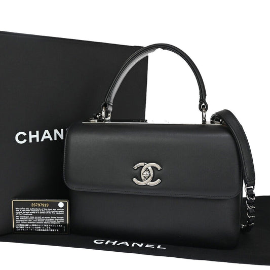 CHANEL CC Logo 2Way Chain Shoulder Hand Bag Leather Black SHW Italy 110RJ035
