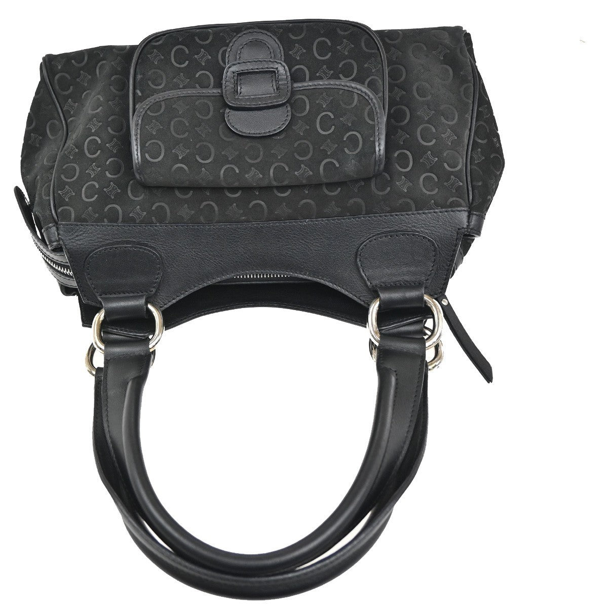 CELINE C Macadam Pattern Shoulder bag Black Suede Leather Black SHW 32CA419