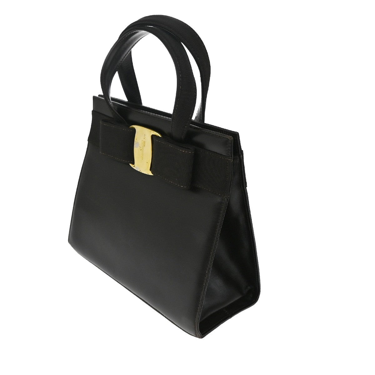 SALVATORE FERRAGAMO Logo Vara 2Way Hand Bag Canvas Leather Brown Gold 65KC003