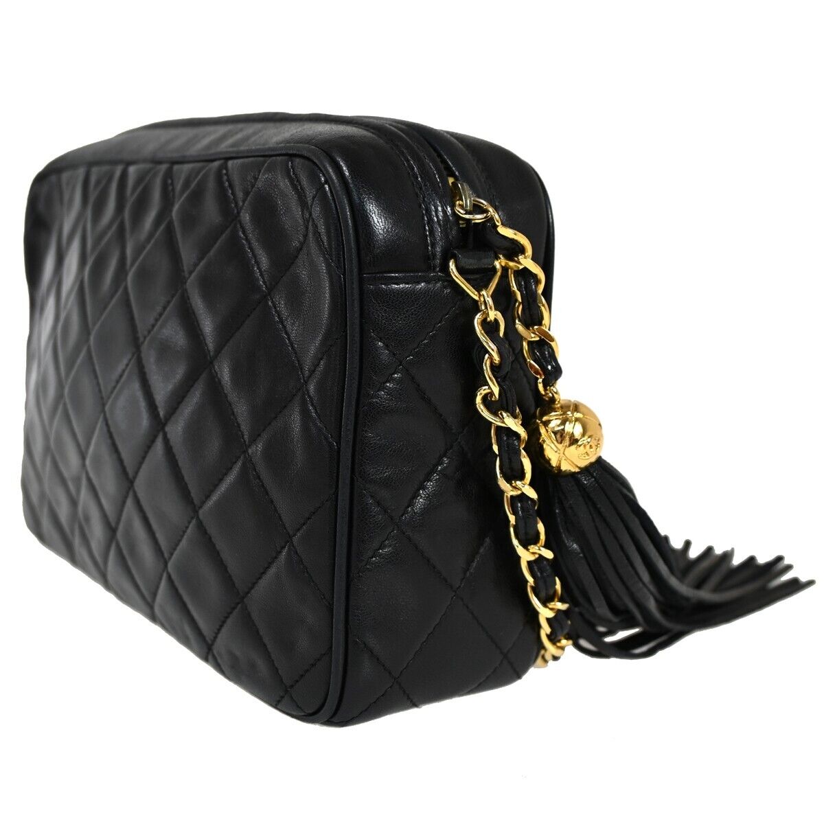 CHANEL CC Matelasse Fringe Chain Shoulder Bag Leather Black GHW Vintage 342RH983