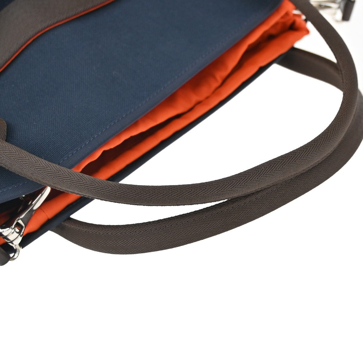 HERMES Logo Grooming 2Way Shoulder Hand Bag Canvas Leather Blue Orange 332LC612