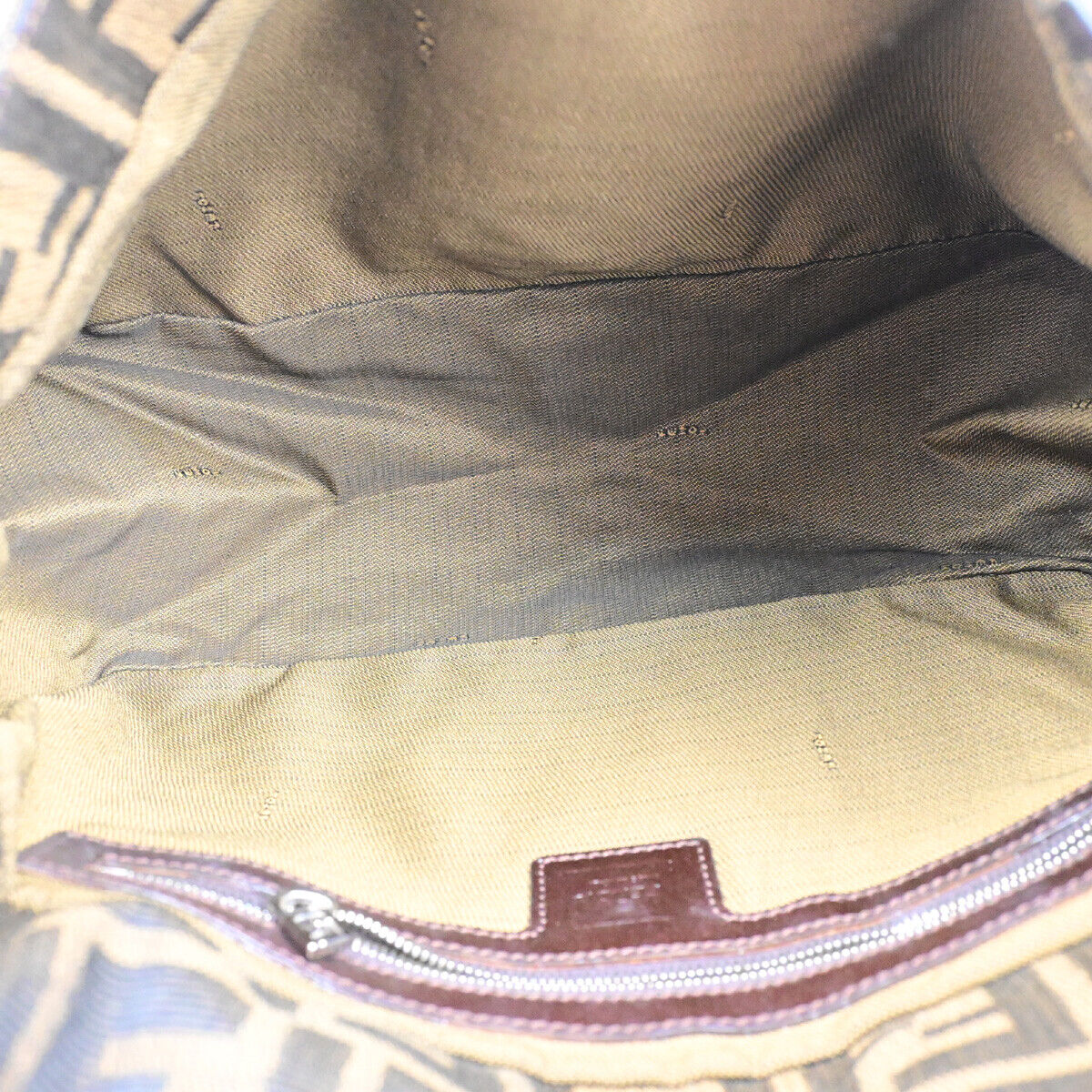 FENDI Logo Mamma Zucca Pattern Shoulder Bag Canvas Leather Brown SHW 96YF583
