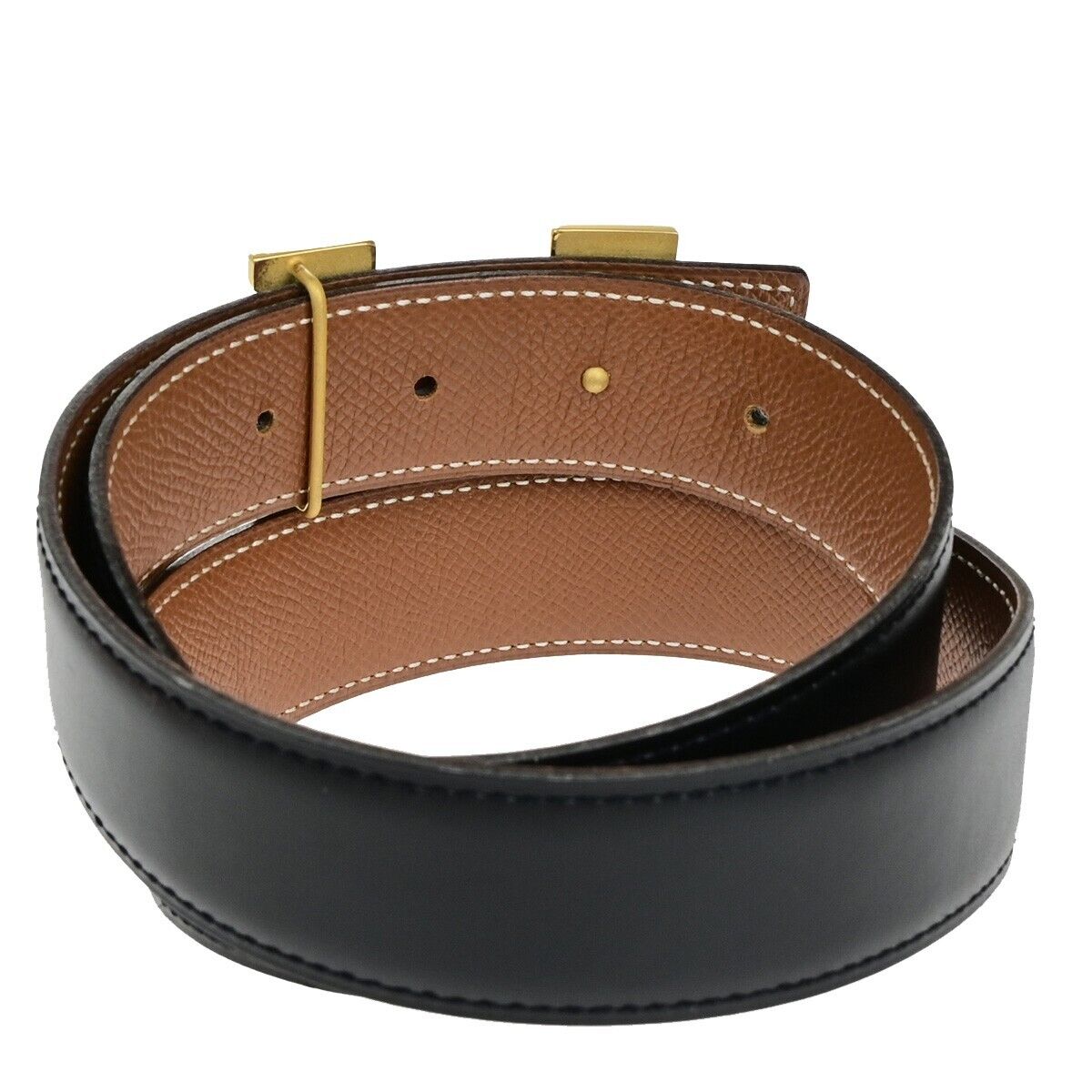 HERMES H Logo Constance Reversible Buckle Belt #70 Leather ◯Z Black GHW 83EC005