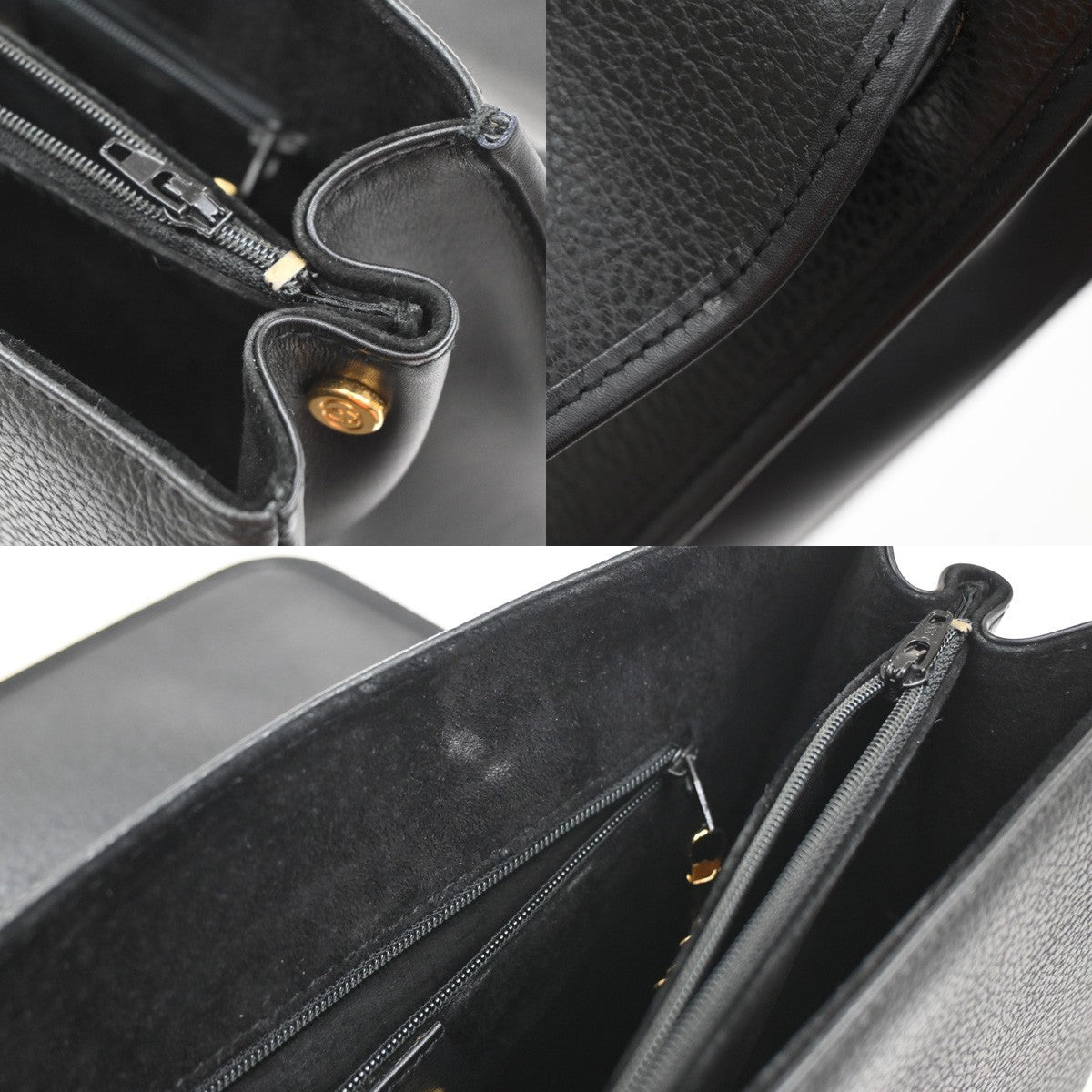 GUCCI Logo 2Way Shoulder Hand Bag Leather Black GHW Italy 12YJ154