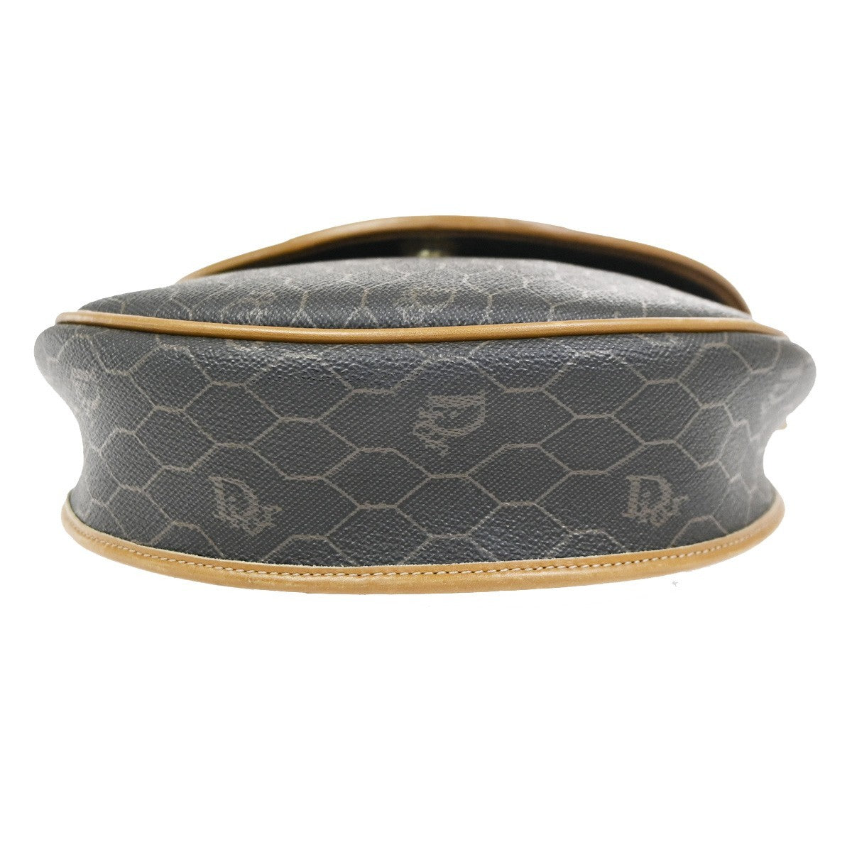 CHRISTIAN DIOR Logo Honeycomb Shoulder Bag PVC Leather BK BN GHW France 38YH902
