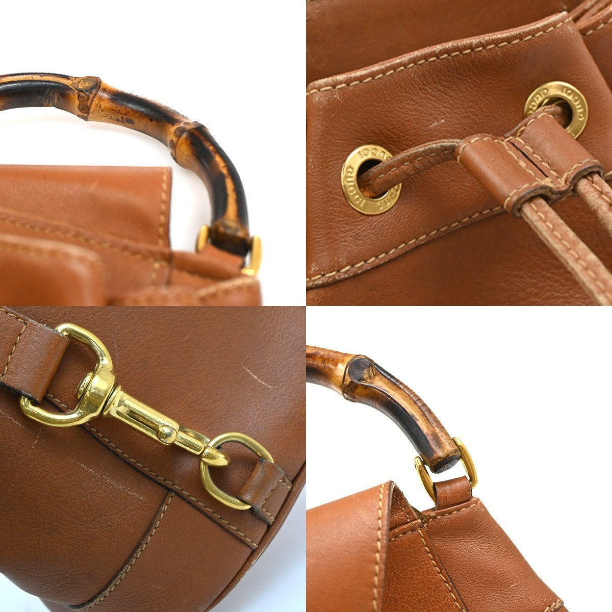 GUCCI Logo Bamboo 2way One Shoulder Body Hand Bag Brown Gold Italy 61EG228