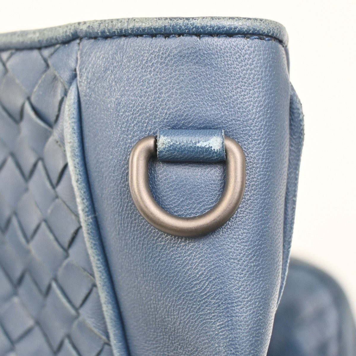 BOTTEGA VENETA Logo Intrecciato Hand Tote Bag Canvas Leather Blue Italy 38ZA106