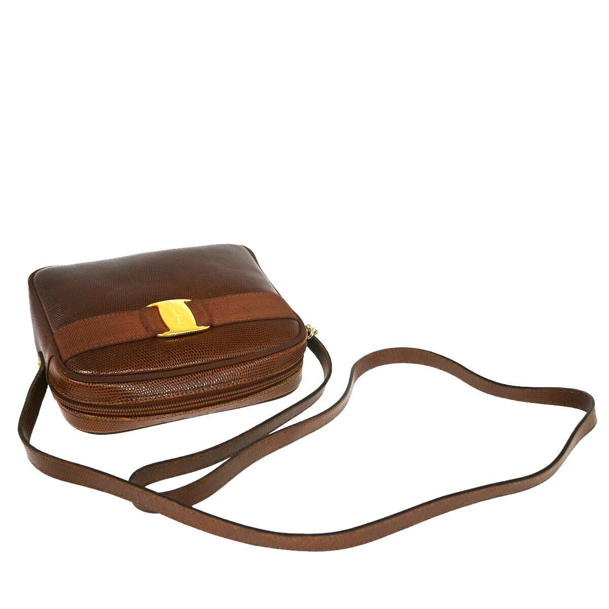 SALVATORE FERRAGAMO Vara Mini Shoulder Bag Embossing Leather Brown GHW 62YD180