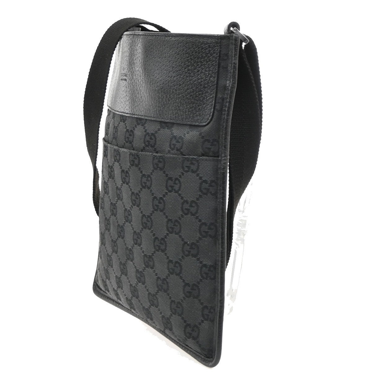 Gucci Logo GG Pattern Shoulder Bag Canvas Leather Black SHW Italy 30PA139