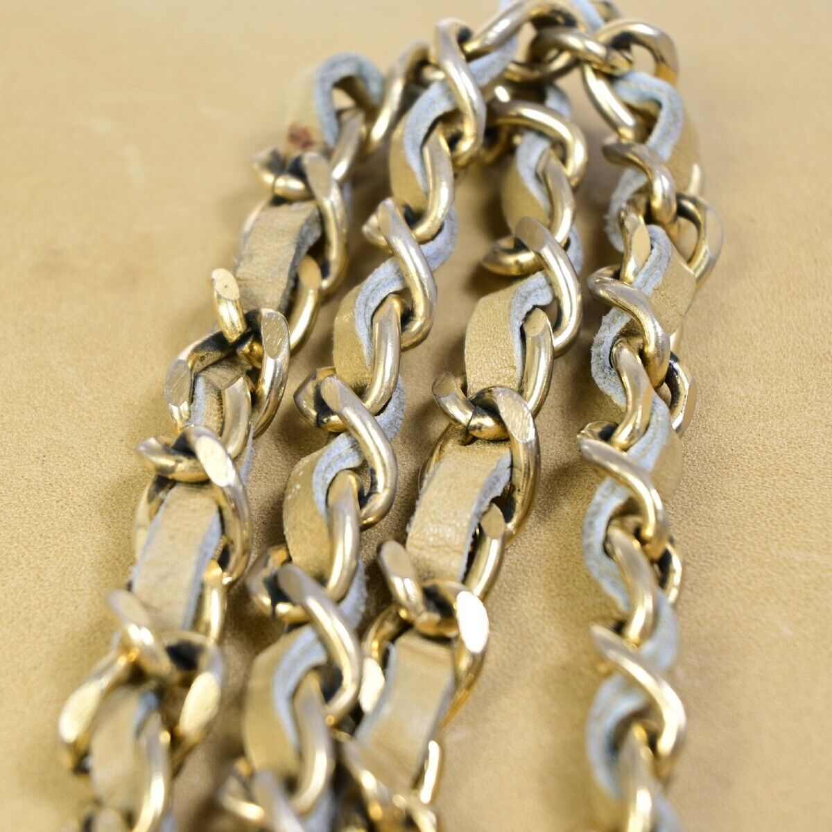 CHANEL CC Logo Chain Shoulder Bag Leather Beige GHW France Vintage 605EB035