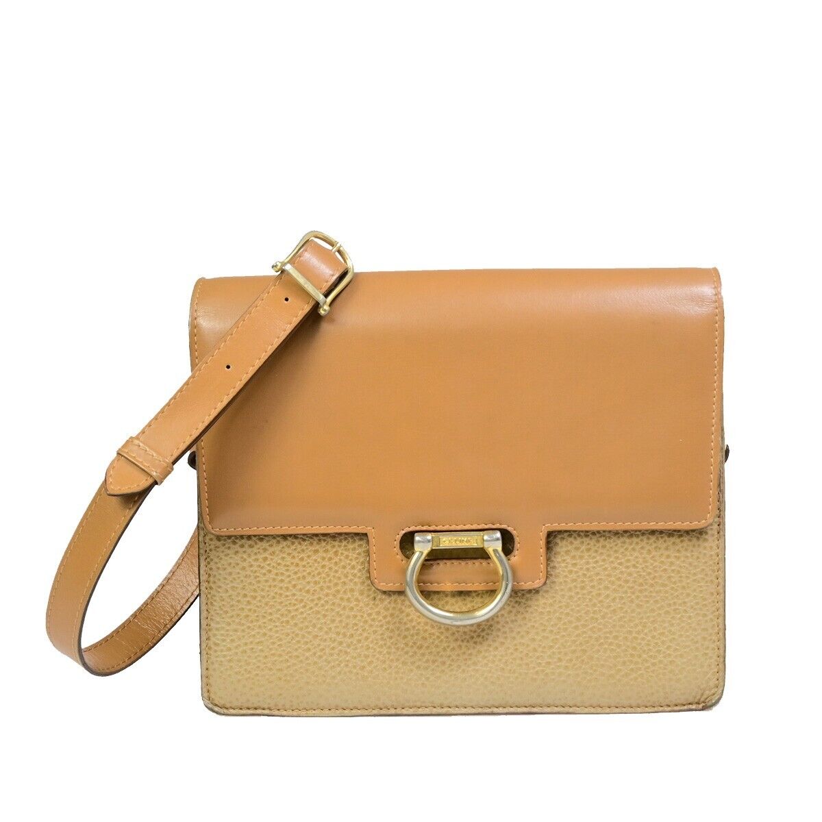 CELINE Logo Shoulder Bag Leather Brown GHW Made in Italy 66EB657