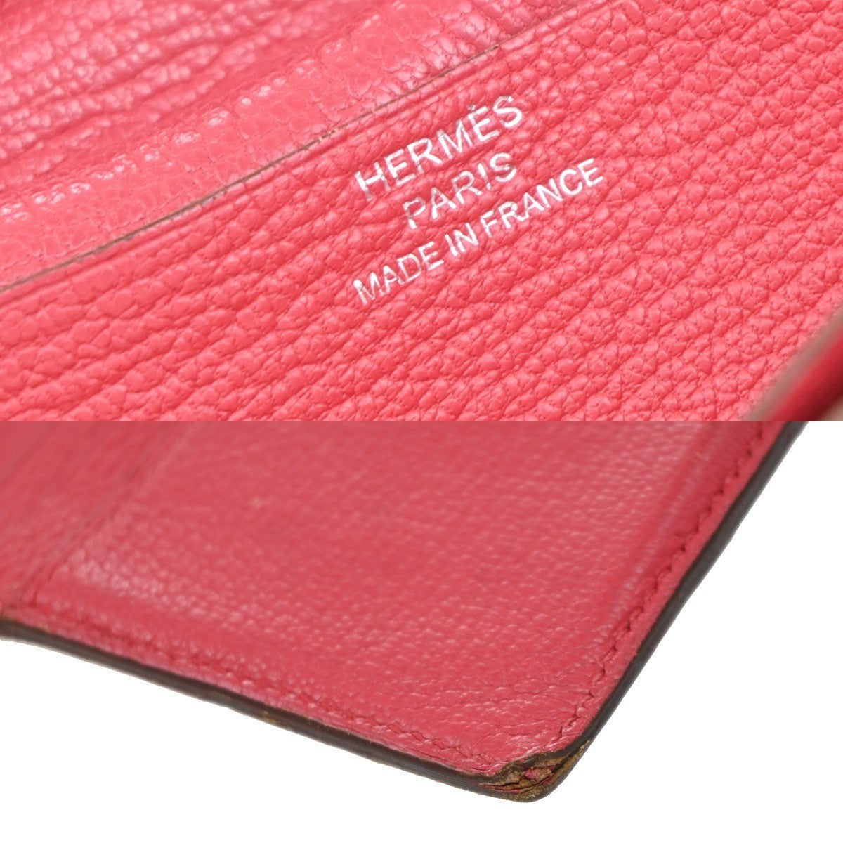 HERMES Logo Bearn Long Bifold Wallet Chevre Leather Pink France 61KP048